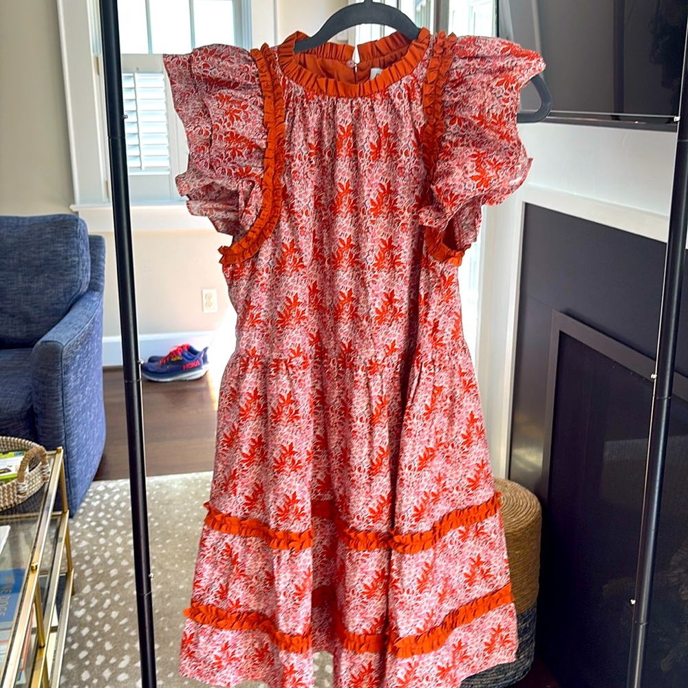 moodie Red and White Ruffled Floral Mini Dress